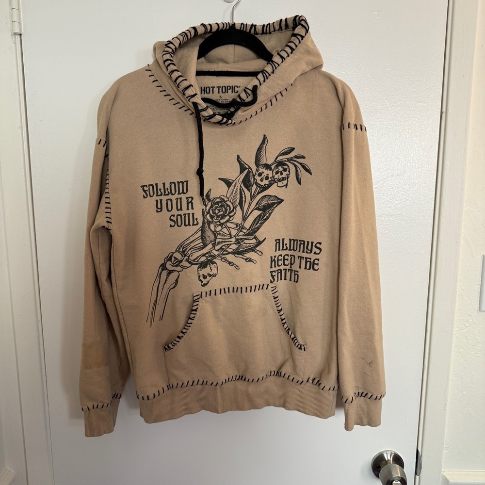 Hot Topic Beige Hoodie with Black Accents Men's Small